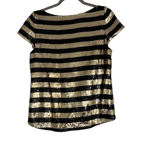 Alice + Olivia Black and Gold Silk Sequin Top - Picture 2 of 4